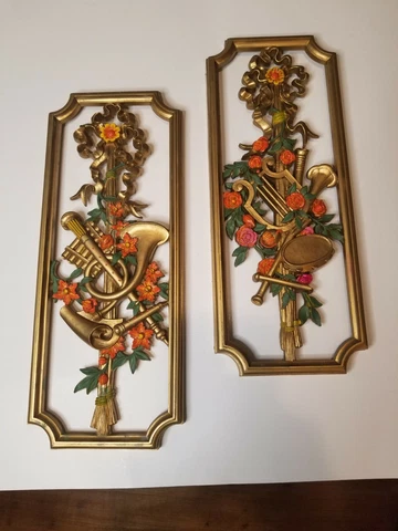 Vintage Mid Century homco model gold and orange  Wall Hanging set dated  1964 Cover