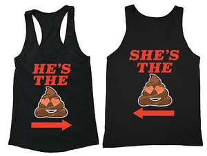 COUPLES MATCHING Tanks He's the Sh*t Glitter Poop Emoji Racerback + Tanktop - Picture 1 of 1