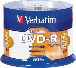 50 VERBATIM Life Series DVD-R 16X 4.7GB White Inkjet Printable Spindle 98472 - Afbeelding 1 van 3