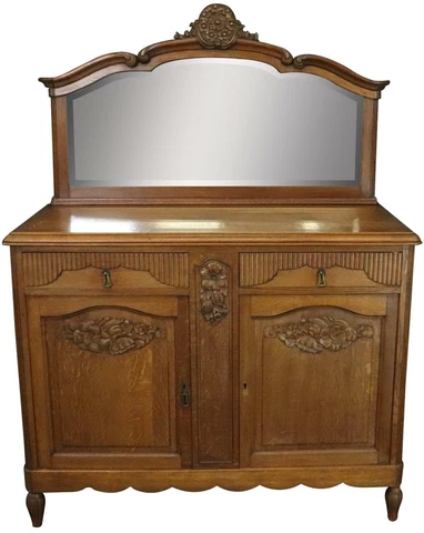 SERVER SIDEBOARD ART DECO 1920 MID-CENTURY MODERN OAK WOOD MIRROR 2-DOOR Cover