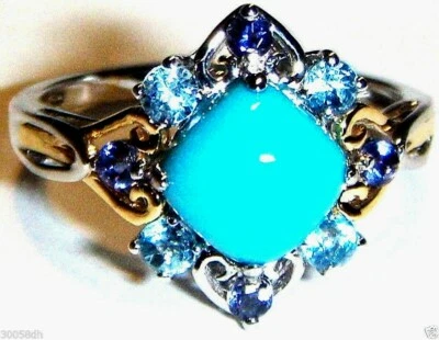 18K MULTI-GOLD BLUE TURQUOISE CUSHION, TOPAZ & IOLITE RING, SIZE 6, 1.85(TCW) - Image 1 of 4