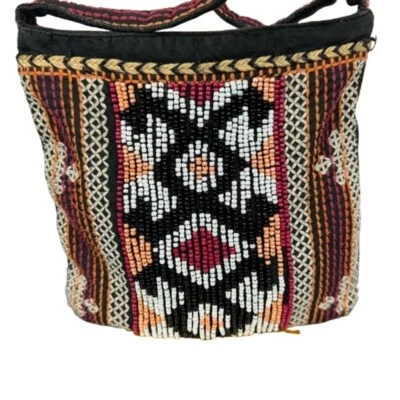 Chico's Crossbody Bag Beaded Embroidered Embellished Boho Aztec Tribal Cotton Foto 1 de 4