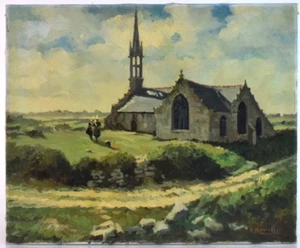 CHAPEL LE GUILVINEC Bigouden 19th Finistère Brittany sea painting - Picture 1 of 4