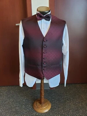 6 Button Geometric Fullback Vest with Matching Bow Tie Six different colors PZ  - Image 1 of 4