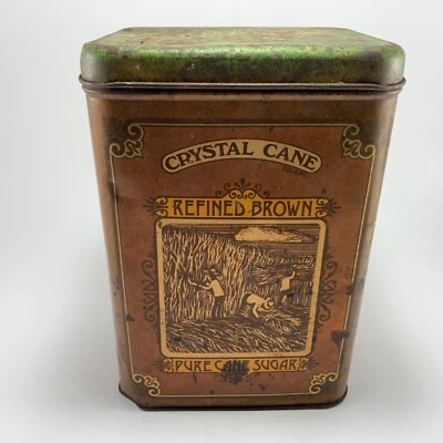 Lata de azúcar de caña pura marrón refinada de caña de cristal, metal. Vintage. Foto 1 de 4