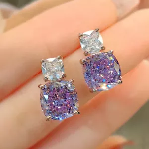 New 10mm Ice Flower Cut Purple Amethyst Gems Silver Women Girl Stud Earrings - Picture 1 of 6