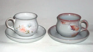 DENBY Handcrafted Fine Stoneware Set of 2 Cups / Saucers in Grey / Multi - Picture 1 of 8
