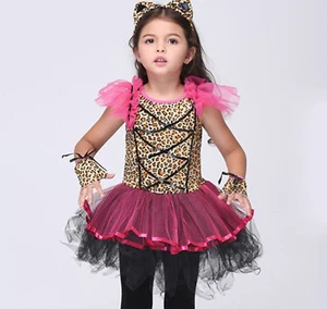New Kid Girl Children Halloween Leopard Cat Party Costume Dress Headband tutu - Picture 1 of 12