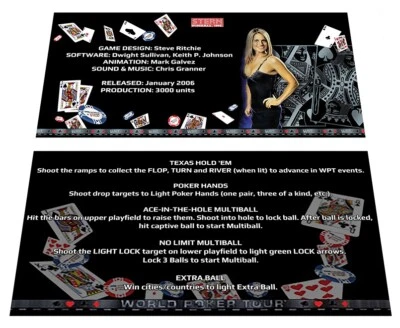 Tarjetas de instrucción de delantal personalizado Stern World Poker Tour Pinball Foto 1 de 2