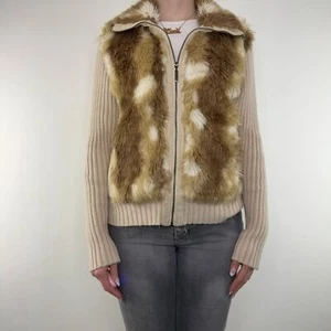 Y2K Vintage Kunstfell Pullover Hirsch Rehkitz Strickärmel Reißverschluss Jacke Bambi - Bild 1 von 8