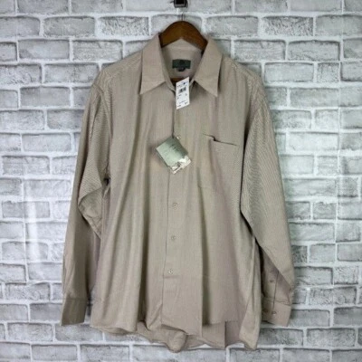 Jhane Barnes Neutral Beige Herringbone Button Up Dress Shirt Mens 16.5 NWT - Image 1 of 4