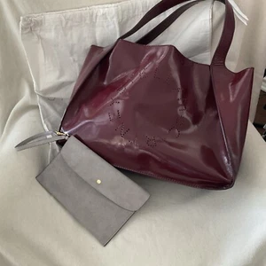 Stella McCartney Alter Burgundy Tote Perforated Logo Patent Leather With Pouch - Picture 1 of 21