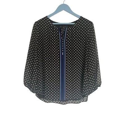 Блузка White House Black Market в горошек с прозрачными рукавами средний размер - Изображение 1 из 4