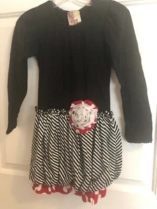 New TWIRLS & TWIGS $50 6X Bubble DRESS Black Red Striped Dot Drop Waist Party - Picture 1 of 13