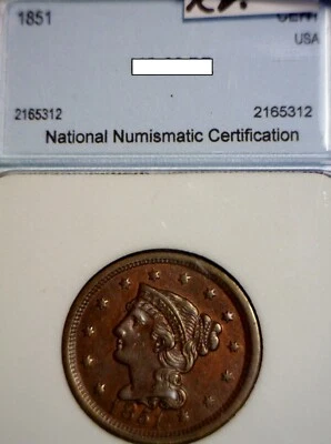 1851 ERROR BU + ROTATED REV. Braided Hair Large Cent US Copper Coin NICE LOT  NR - Image 1 of 4