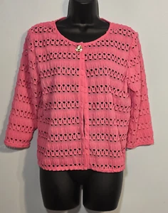 Cárdigan suéter rosa para mujer Ruby Rd talla PM abuela bibliotecaria encaje colgante - Imagen 1 de 9