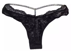 Tanga Victoria's Secrect Shine negra con correa recortada trasera estrás talla mediana - Imagen 1 de 6