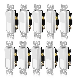 Set of 10 Light Switch GE Home Electrical Grounding Paddle Rocker 50726 UL Listd - Picture 1 of 9