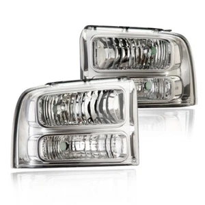 Fit For 05-07 Ford F250 F350 Super Duty Clear Corner Chrome Housing Headlights - Picture 1 of 10