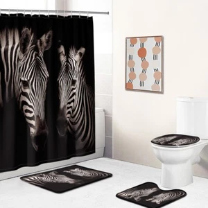 Juego de cortinas de ducha Zebra alfombra de baño alfombra antideslizante cubierta de inodoro - Imagen 1 de 20