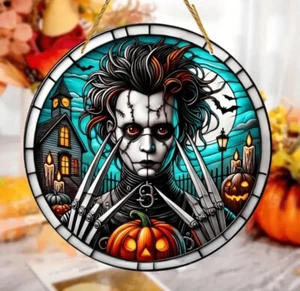 New EDWARD SCISSORHANDS Wood ART Stained Glass WALL Decor JOHNNY DEPP - Picture 1 of 5