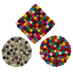 FELT COASTER MAT BALL WOOL 20cm HANDMADE SQUARE, CIRCLE, UK Stock, FREE POSTAGE - Picture 1 of 6