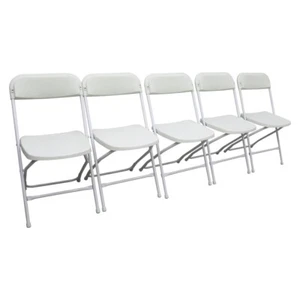 Commercial Portable 5 Pack Concert White Plastic Folding Stackable Chairs - Picture 1 of 24