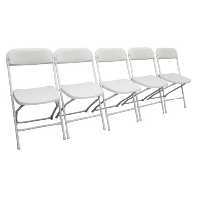 Commercial Portable 5 Pack Concert White Plastic Folding Stackable Chairs - Image 1 of 4