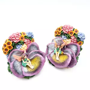 Vintage Fairy Floral Resin Bookends Multicolor Some Repairs 5" x 5"x 4" - Picture 1 of 12