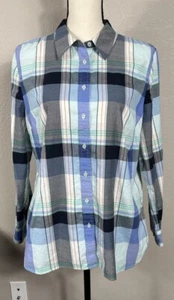 Talbots Button Down Shirt Blue Plaid Size Large - Picture 1 of 9