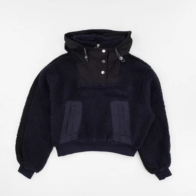 JW ANDERSON Fleece Cropped Hoodie Logo Jacket Iconic Puller Navy Blue M RRP440 - Image 1 of 4