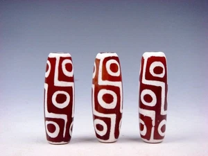 Set Of 3 Old Tibetan Crafted *9 Eyes* Pattern Dzi Beads #12102204 - Picture 1 of 5