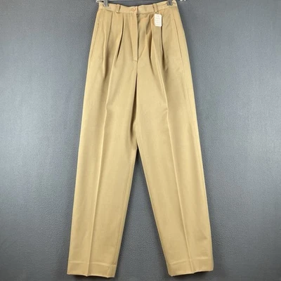 VTG Anne Klein 100% Wool Pants Sz 6 Tan Camel Wide Leg Pleats Lightweight Slacks - Image 1 of 4