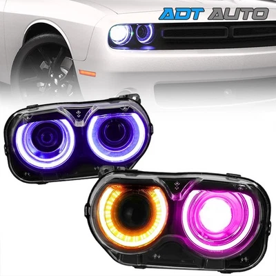 Pair RGB DRL Headlights For Dodge Challenger 2015-2023 Left Right Assembly Bulb Foto 1 de 4