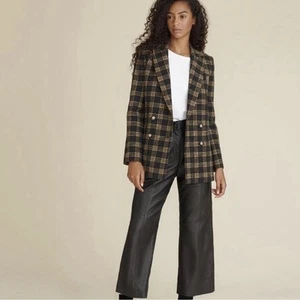 Veronica Beard Oria Double Breasted Plaid Blazer Jacket Black Tan Brown Size 2 - Picture 1 of 7
