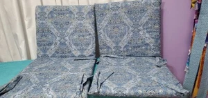 Outdoor Chair Cushions Approx 36" x 17" Blue Paisley Fabric Handmade Set of 2 - Picture 1 of 10