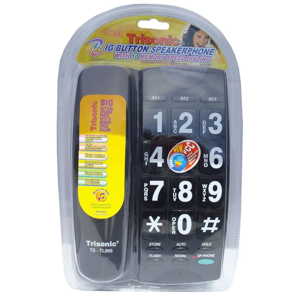 Teléfono de gran número con altavoz botón grande negro Foto 1 de 1