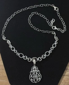 Carolyn Pollack Sterling Silver Scrolled Necklace 16" W/ Pollack Pendant - Picture 1 of 6