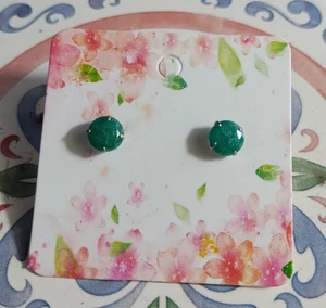 COPPIA ORECCHINI SMERALDI COLOMBIANI ORIGINALI 7x4mm TONDI argento sterling massiccio .925  - Foto 1 di 9