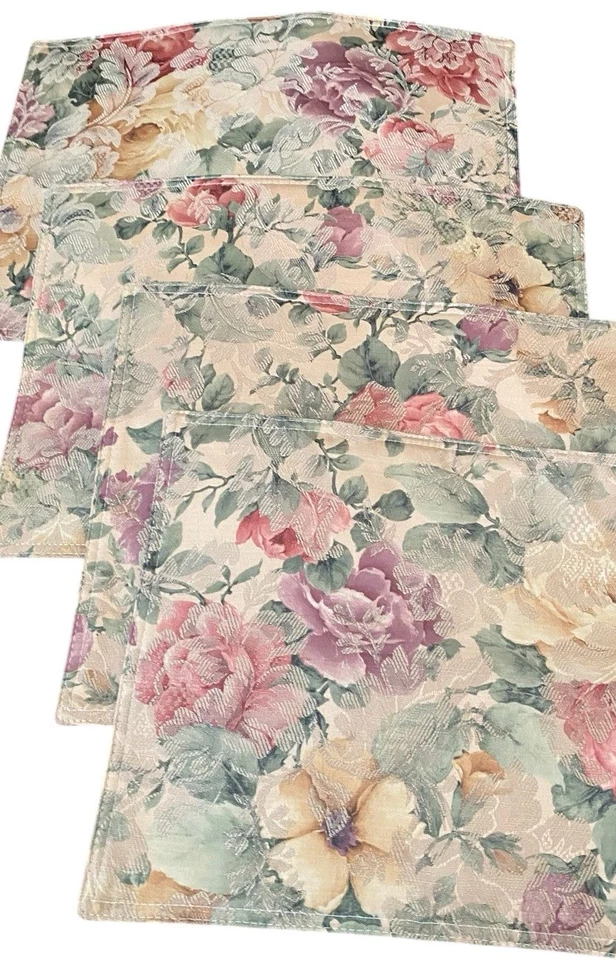 Croscill Cotswold Rose Placemats Set 4 French Country Floral Coquette Cottage  - Image 1 of 4