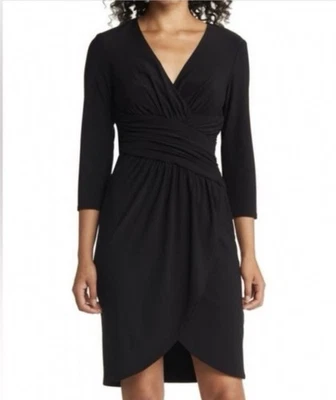 Vestido envolvente sintético manga 3/4 negro Eliza J para mujer talla 10 Foto 1 de 4