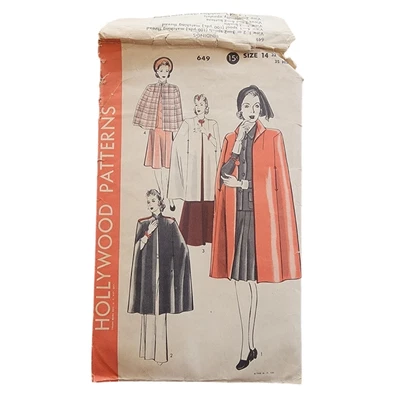Vintage 40s Sewing Pattern ORIGINAL: Cape Short Long Hollywood Patterns 649 - Image 1 of 4