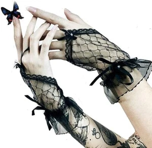 Sexy Women Bridal Evening Wedding Party Short Fingerless Costume Lace Gloves US - Picture 1 of 14