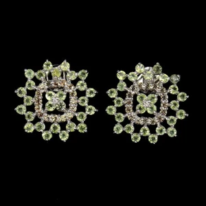 925 Sterling Silver Earrings Round Peridot Sapphire Natural Gemstone Jewelry - Picture 1 of 10