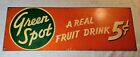 VINTAGE DOUBLE SIDED GREEN SPOT A REAL FRUIT DRINK 5cent SODA PAINTED STEEL SIGN