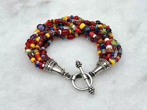 Navajo Paige Wallace Red Coral Turquoise Sterling Bead Bracelet 8” - Picture 1 of 3