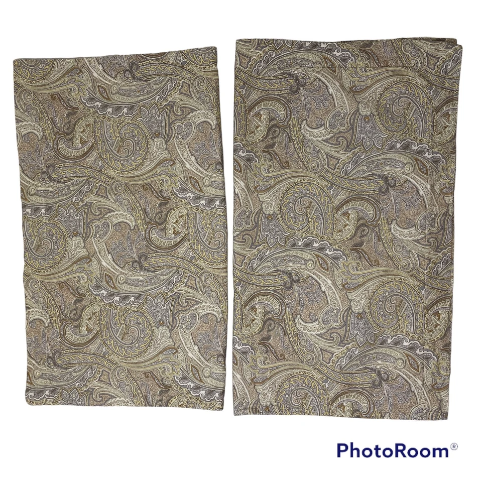 Ralph Lauren LRL Paisley Pillow Shams Set of 2 Standard Size Cotton Yellow White Foto 1 de 4