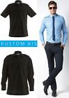 Mens Kustom Kit Black Shirt Long Short Sleeve Tailored Work Shirt Pilot Shirt