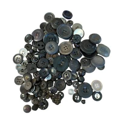 Antique Vintage Buttons Black Gray Plastic Glass Lot of 100+ Assorted Size Craft - Image 1 of 4