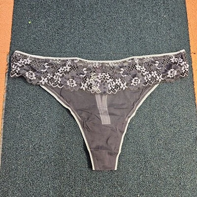 Adore Me Thong Lace Panties Sheer Panty String Ink Gray Lace 2X Plus V1a - Image 1 of 3